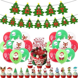 feliz navidad tema fiesta decoraciones conjunto de tarta topper globos bandera fiesta necesidades fiesta suministros de alta calidad