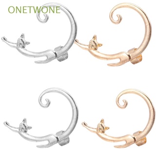 Onetwone Punk estilo tridimensional de dibujos animados gato mujeres moda oreja Stud joyería accesorios pendientes oreja brazalete Clip