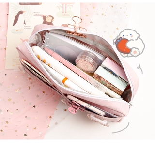 Estuche de lápices de gran capacidad kawaii bolsa de lápices de lona lindo bolsa de maquillaje suministros escolares para niña con insignia (4)