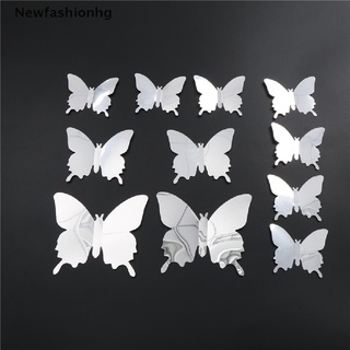 (newfashionhg) 12 unids/set espejo sliver 3d mariposa pegatinas de pared fiesta boda decoración en venta