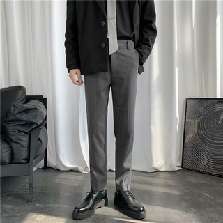 pantalones de los hombres de la caída slim fit pantalones rectos efecto draping casual estilo coreano tendencia rayas recortadas tobillo atados traje pantalones hombres
