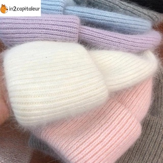 IN2CAPITALEUR New Fashion Winter Hat for Women Solid Colors Soft Beanies Rabbit Fur Knitted Hat Female Bonnet Warm High Quality Skullies Beanies Fluffy