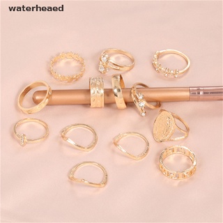 (waterheaed) 13 piezas bohemia nudillos anillos de geometría dorada de cristal conjunto de anillos de señoras vintage traje en venta