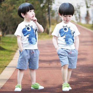 Pakaian kanak-kanak ropa de niños niños traje de verano 2021 nuevos niños extranjeros verano guapo dinosaurio de manga corta de dos piezas marea