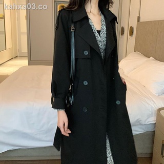 ❇◇Otoño e invierno 2021 nuevo temperamento abrigo negro femenino pequeño de longitud media estilo Hepburn abrigo británico gabardina
