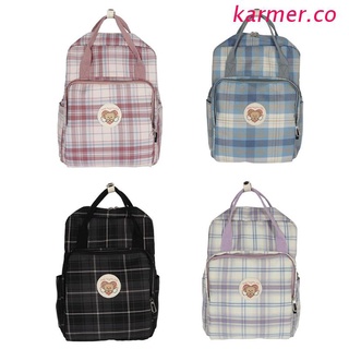 kar2 - mochila escolar a cuadros de gran capacidad para estudiantes, estilo de rayas, estilo de moda, chica, bolsa de viaje casual