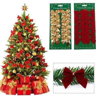 12pcs bonito oro rojo bowknots adorno de navidad árbol de navidad fiesta adorno año nuevo decoración