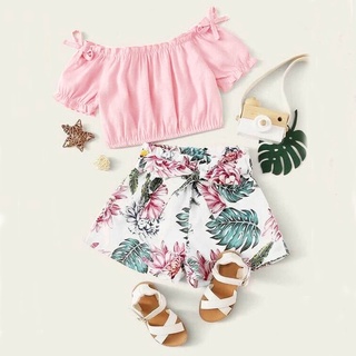 [EFE] niño niños bebé niñas arco volantes camiseta Tops Floral Shorts trajes conjunto