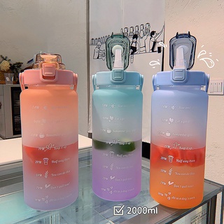 2L botella de agua de gran capacidad con cubierta de rebote escala de tiempo recordatorio taza esmerilada para entrenamiento de Fitness al aire libre rosa (3)