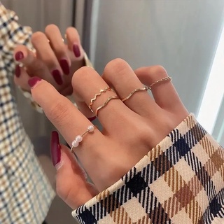 5 unids/set simple geométrico forma de perlas anillos para las mujeres versión coreana ins personalizado anillo de dedo índice