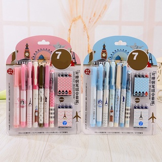 7Pcs Student School Office Stationery Erasable Pen Ink Refills Writing Supplies