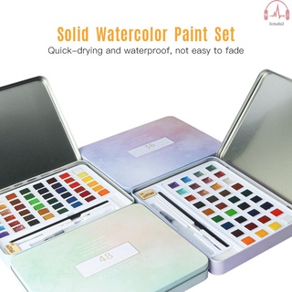 Cs 48 colores sólido acuarela pintura pigmento dibujo pintura Set con 12 colores perla cepillo de agua pincel borrador lápiz esponja para artistas principiantes estudiantes adultos (6)