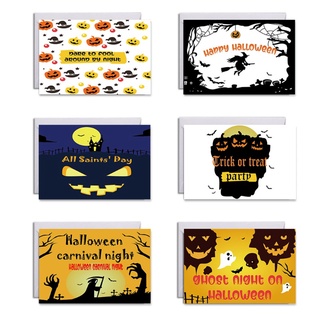 es 6 unids/set halloween tarjetas de felicitación con sobres pegatinas feliz halloween calabaza diseños postales truco o tratar suministros de fiesta