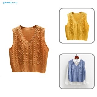 geanmiu Cold Resistant Knitting Vest V-Neck Twist Vest Leisure Outwear High Elasticity for Daily Wear