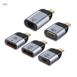 Shas Type-C macho a HDMI/Vga/DP/RJ45/mini DP -HD Video Converter 4K 60Hz para MacBook HDMI compatible con adaptador USB-C tipo C