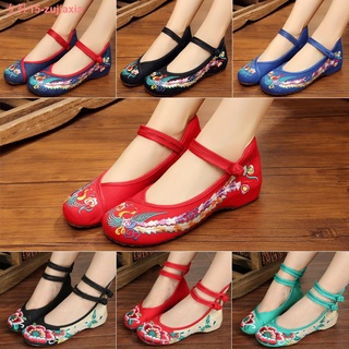 Zapatos bordados de las mujeres de la primavera y el verano viejo Beijing zapatos de tela de carne tendón inferior aumento de estilo étnico zapatos de las mujeres s solteros cuadrados zapatos de madre