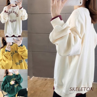 esqueleto de las mujeres casual cuello redondo sudadera de manga larga jersey suelto túnica superior streetwear