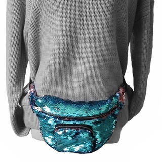 moda sirena lentejuelas mujeres bolso de mensajero bolsa de cintura con correa ajustable