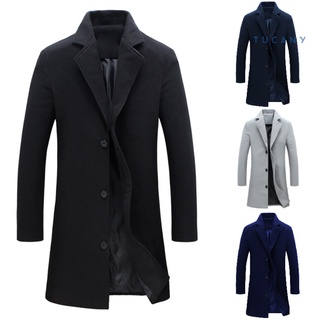 Tucany moda hombres invierno Color sólido abrigo de lana solo botonadura chaqueta abrigo (7)