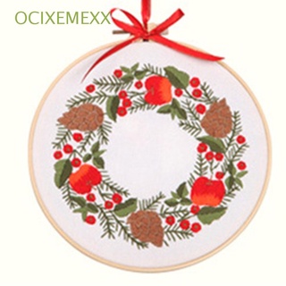 OCIXEMEXX Home Decoration Cross Stitch Kit Beginners Embroidery Hoop Christmas Embroidery Xmas Patterns Party Gift DIY Sewing Accessories Holiday Ornaments Handmade Merry Christmas