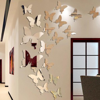 12 Unids/Lote 3D Mariposa Espejo Adhesivo De Pared Pegatina Arte Extraíble Boda Decoración De Los Niños La Habitación