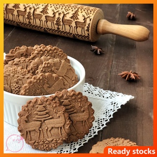 Rodillo de madera de navidad en relieve para hornear galletas herramienta de galletas