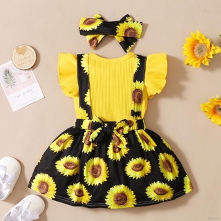 Bebé niña impresión Floral ropa recién nacido llamarada manga mameluco correa faldas con diadema conjuntos de disfraces (1)