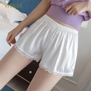 WEILER Comfortable Safety Shorts Pants Short Women's Breeches Boxer Panties Satin Elastic Waist Seamless Summer Light-Proof Home Lace/Multicolor