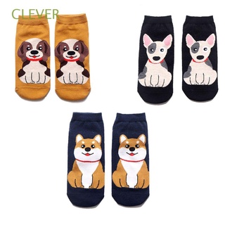 clever 3 pares lindo corto hosiery mujeres algodón tobillo calcetines divertidos arte kawaii casual unisex dibujos animados perro patrón