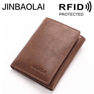 Jinbaolai anti-magnético multi-tarjeta cartera de cuero tri-fold monedero de cuero cartera de los hombres cartera