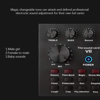 V8 live tarjeta De sonido De voz Dj mezcladora De audio en Vivo tarjeta De sonido Para Iphone Pc teléfono Bluetooth mezclador con efectos De sonido (6)