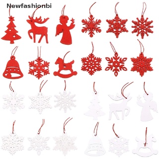 (newfashionbi) 6 piezas diy blanco y rojo copos de nieve navidad colgantes de madera adornos para regalos de navidad en venta