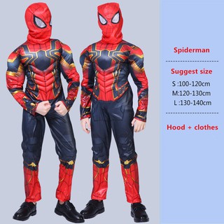 <Disponible> Avergers superhéroe Spiderman Cosplay disfraz para niños conjunto de ropa muscular Spider Man traje de Halloween Cosplay disfraz para niños