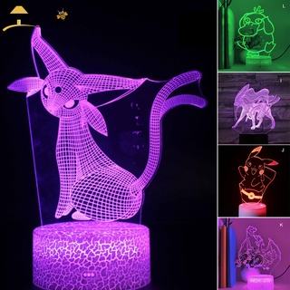 Fbyuj 3D LED luz de noche lámpara Pokemon 16 Color 3D luz de noche Control remoto lámparas de mesa juguetes para niños decoración del hogar