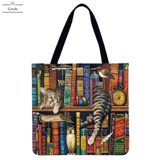 Covdes2 libros y gatos impreso hombro bolsa de la compra Casual grande bolso