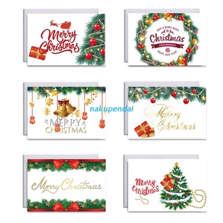 nak 6 unids/set tarjetas de felicitación de navidad con sobres pegatinas feliz árbol de navidad diseños de vacaciones de invierno postales