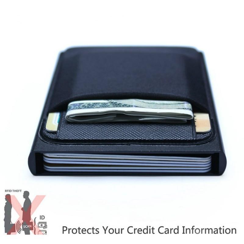 Cartera de aluminio con elasticidad bolsillo trasero bloqueo Rfid Mini titular de la tarjeta de identificación