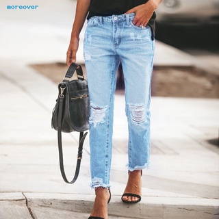More_ verano Ripped Jeans Color sólido bolsillos Jeans angustiado Streetwear (2)