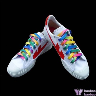 1 par de colores mezclados estudiantes cordones de fiesta zapatos accesorios mujeres hombres arco iris raya plana cordones cadena (7)