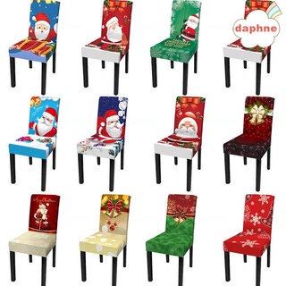 Daphne decoración del hogar cubierta de la silla de navidad Anti-sucia Santa impresión cubierta de asiento elástico extraíble cocina banquete silla de comedor cubierta de diapositivas