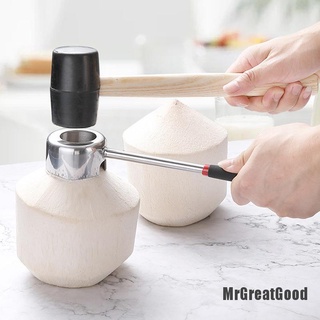 [Mrgreatgood] abridor de acero inoxidable herramienta de carne de coco mango de madera martillo de goma duradero