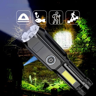 Linterna LED Recargable USB De 4 Modos COB Antorcha Con Zoom De Batería Incorporada Iluminación Al Aire Libre