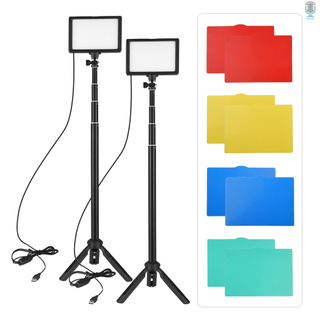 Andoer 2 pzs Kit de luz de Video USB LED iluminación de fotografía 3200K-5600K 120 piezas cuentas regulables de 14 niveles con trípode de altura ajustable de 148 cm/5 pulgadas 5 piezas filtros blancos/rojo/amarillo/verde/azul Triple montaje de zapata fría para transmisión en vivo