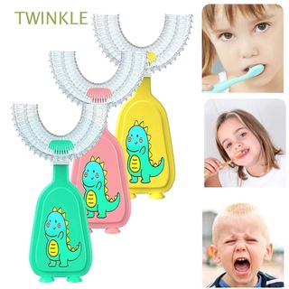 Twinkle Manual 2-12 años de edad de piel suave de mano de dibujos animados en forma de U bebé cepillo de dientes de los niños cepillo de dientes de silicona