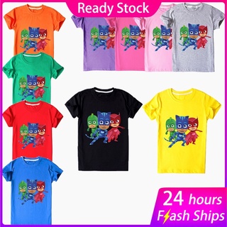 PJ MASKS Pj máscaras niños de dibujos animados ropa de niños 100% algodón camiseta cuello redondo impresión popular manga corta casual multicolor top