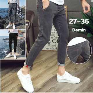 27-36men elástico Jeans Denim elástico pantalones largos s/Panjang Casual tallas grandes pantalón negro azul Jeans (1)