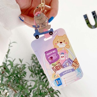 BROWNLIE Student ID Card Holder Cartoon Pass Badge Holder Bank Card Card Sleeve Astronaut Ins style With Keychain Korean Meal Card Set Small Bear Card Protect Case (9)