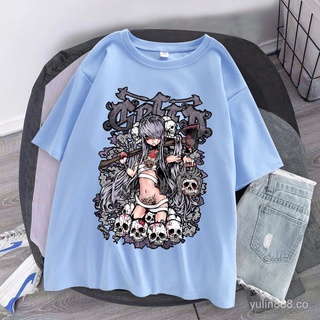 JCFS🔥Productos al contado🔥SASSYME mujer japón Anime camiseta hermosa mujer suelta camiseta Punk oscuro Streetwear señoras gótico Top T-shirt ropa verano gótico
