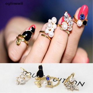 oglinewii mujeres anillos de moda gato perla circón anillos de uñas conjunto de 4 unids/set chic nudillo anillos co