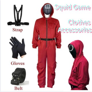 Caliente calamar juego accesorios de ropa disfraz rojo monos guantes correa de cinturón Cosplay calamar chaqueta de juego sudadera con capucha traje de Halloween